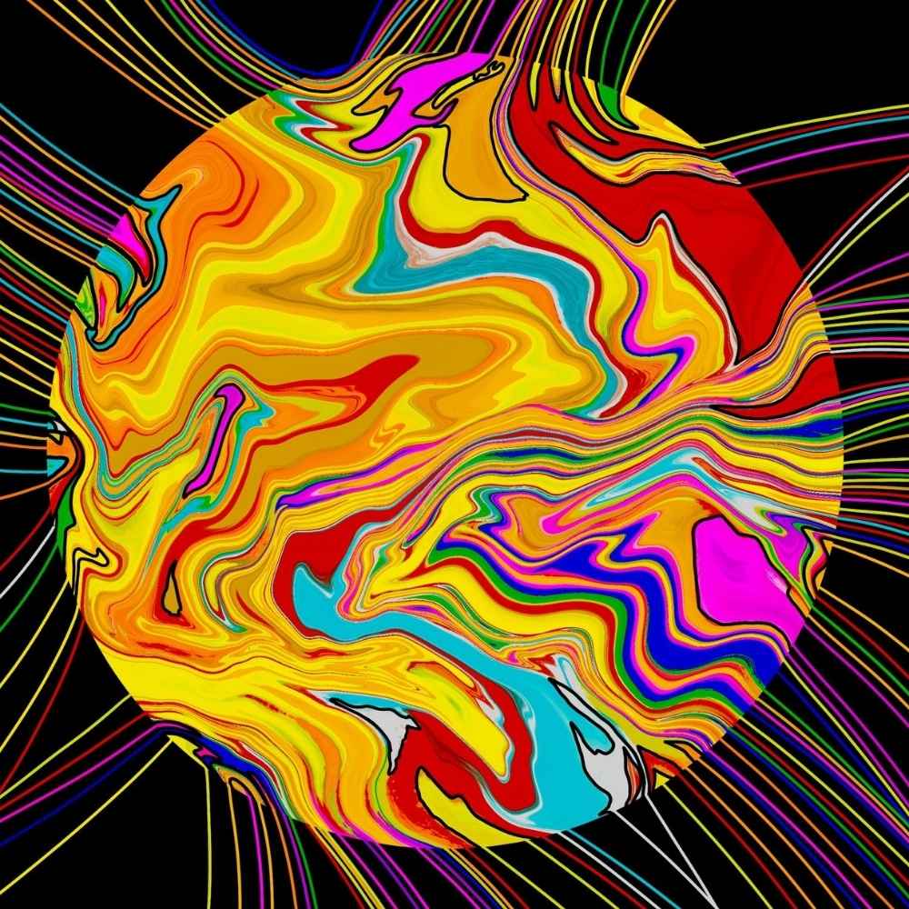 Multicoloured sphere in marble effect